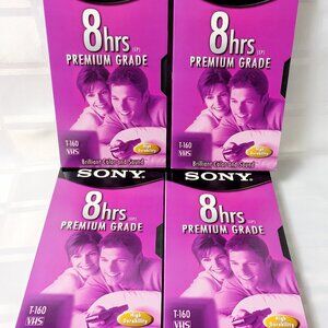 SONY VHS VIDEO CASSETTE TAPE LOT OF 4 NEW 8 HOUR PREMIUM GRADE T-160 NOS MEDIA
